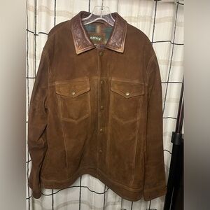 Orvis Suede Button Up Jacket Flannel line Size Large Great condition